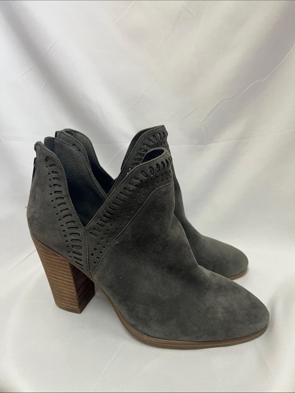 Vince Camuto Gray Suede Perforated Ankle Booties